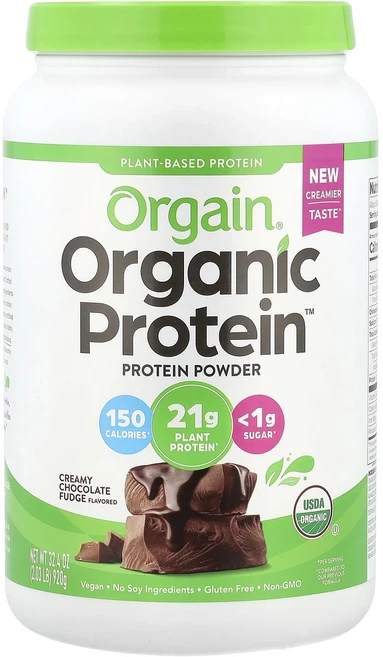 Orgain Organic Protein 파우더 식물성 크리미 초콜릿 퍼지 920g(2.03lbs), 1개, 920g - 쿠팡