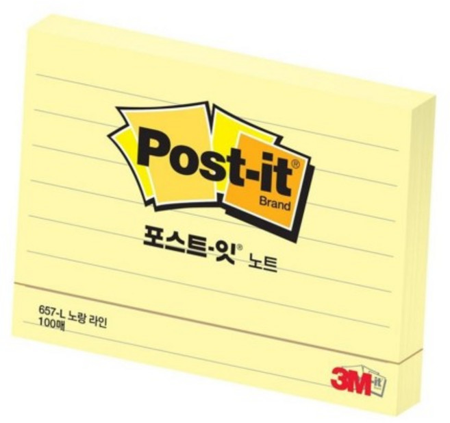 쓰리엠 포스트잇 라인 노트 657 102 x 76 mm 100매, 노랑, 2개