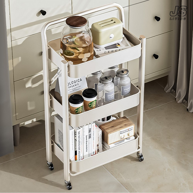JS리빙 철제 이동식 트롤리 수납함 3단 거실 다용도 수납 정리함 접이식 침실 화장품 정리 수납장 베란다 세탁실 정리대 미용실 매장 바퀴달린 선반 트레이 @KAJKD-ADF444A