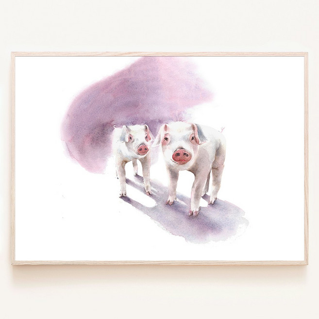 복돼지 수채화 재물운 올려주는 그림 풍수 포스터 액자, 05. 유광 실버