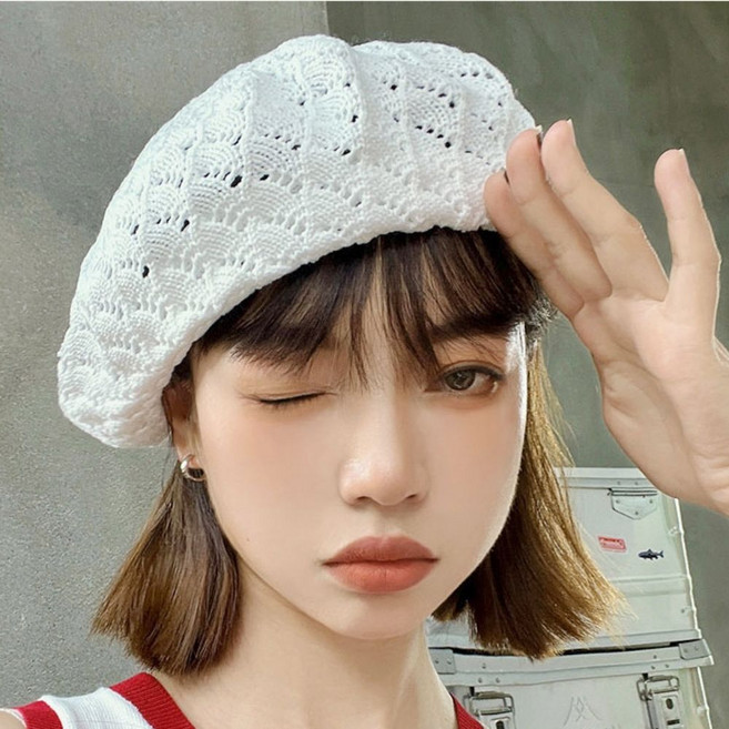 ns store 여성 귀엽운 에쁜 여름 시원한 니트 펀칭 베레모 모자