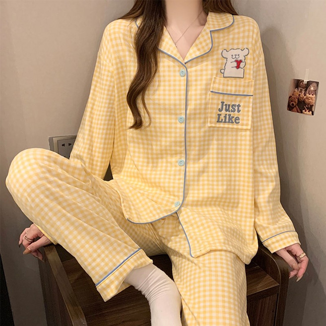 블루데이 여성 긴팔 잠옷 세트 부드러운 파자마 상하의 홈웨어