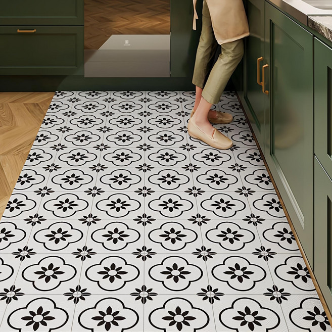 GHKO 기름방지+미끄럼방지 대형 주방 롤매트쿠션 주방매트 싱크대 방수 PVC 주방매트 트렌디고 잘라쓰는 주방매트 특대형 미끄럼방지매트 현관 바닥매트, 화이트, 1개