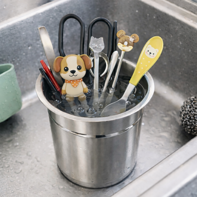 [판매중지] 뤼민 스텐 설거지통 수저통 수저불림통, 실버, 1개