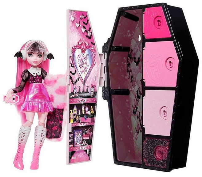 Monster High 인형 패션 트 드라큘로라 Skulltimate Secrets Fearidescent 시리즈 19개 의 서프라이즈가 있는 드레스업 락커 [호환], 드라큘라우라