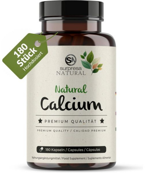 Surpresa Natural 서프라자 내추럴 칼슘 캡슐 고용량 I 180캡슐 230mg 자연 함유 해조류에서 추출된 건강기능식품 비건 및 실험실 테스트 완료, 152 g (1er Pack), 1개, 180