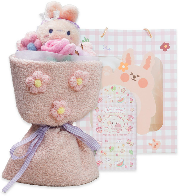 토이토 토끼 인형 꽃다발 종이가방 세트 졸업 입학 학예회 생일 선물, 핑크 래빗 꽃다발, 1개