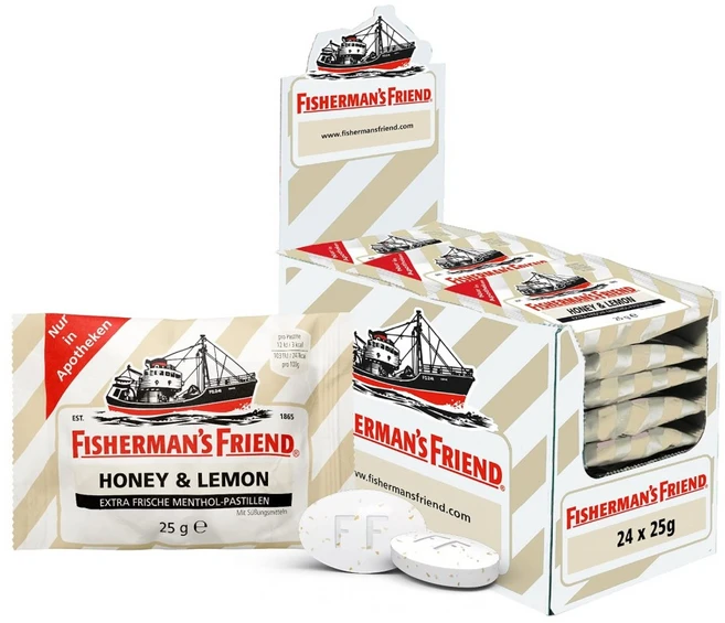 Fisherman's Friend 피셔맨 프렌드 무설탕 꿀레몬 멘톨 목캔디 24봉, 25g, 24개 - 쿠팡
