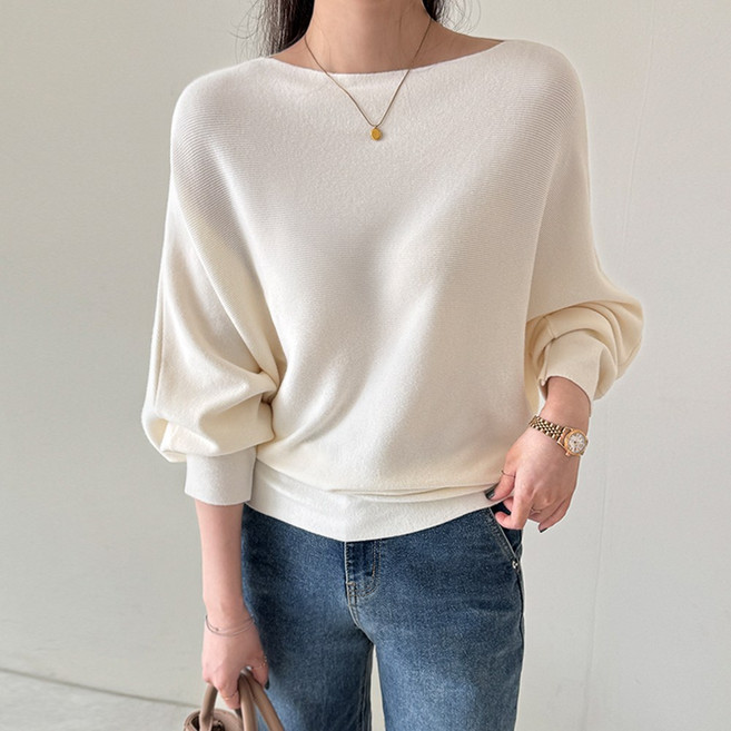 데일리앤 모에나 여성 보트넥 입술넥 가오리 루즈핏 부드러운 가을 긴팔 니트