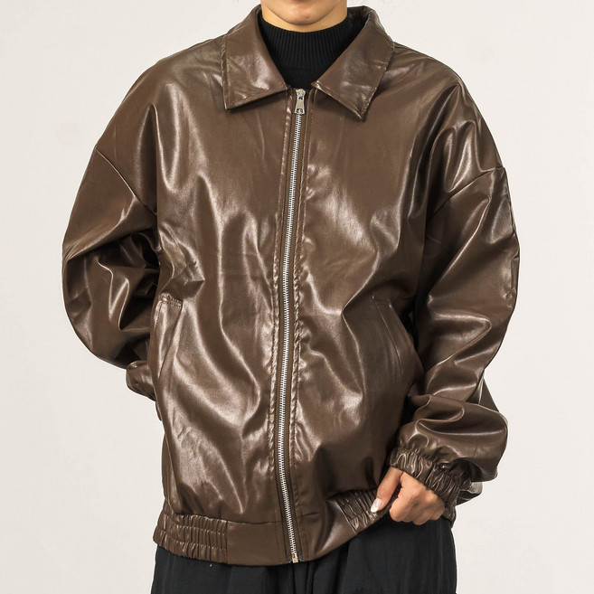 66inch 남녀공용 가을 오버핏 빈티지 레더 가죽 자켓