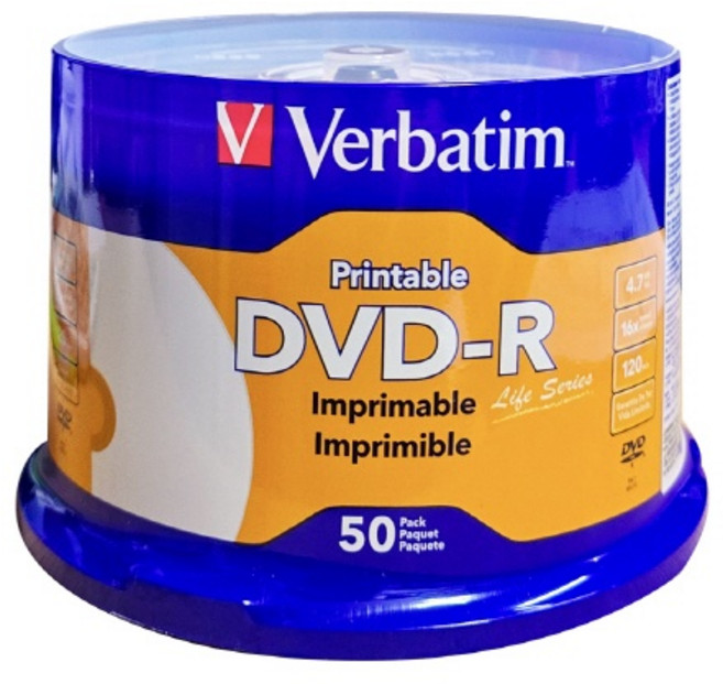 [버바팀] DVD-R 와이드프린터블 16배속 4.7GB [케익통/50매], 단일 모델명/품번, 1개