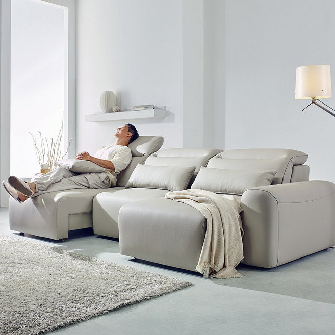 투코 시에모 3세대 발끼임 방지 리클라이너 쇼파 슬라이드 모션 무빙 소파 이지클린 가죽 패브릭 3인용 4인용, 이지클린가죽(크림그레이)