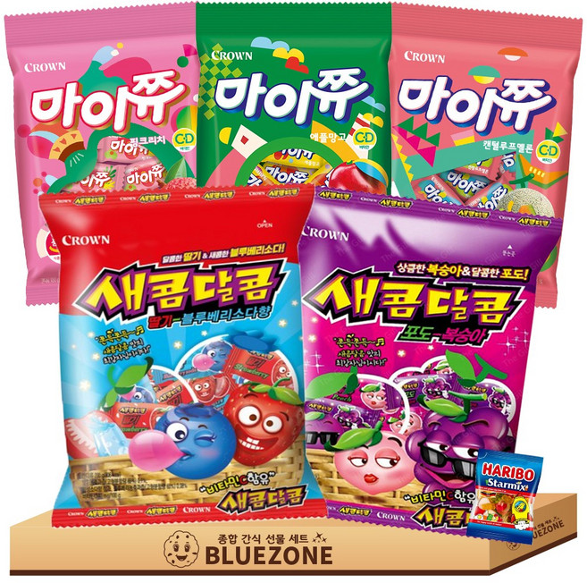 츄잉젤리 대용량 B세트 마이쮸핑크리치1 마이쮸애플망고1 마이쮸캔털루프멜론1 새콤달콤딸기블루베리소다1 새콤달콤포도복숭아1 하스1, 1개