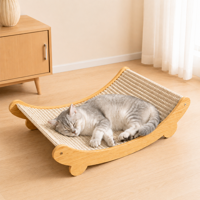 CABULE 고양이 스크래처 사이잘삼 스크래쳐 원목 고양이장난감 소파스크래쳐 고양이용품, 1개, 흰색