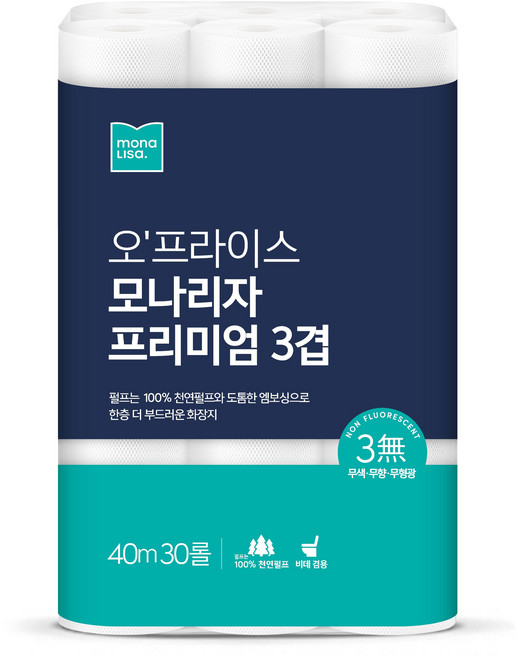 오프라이스 모나리자 프리미엄 3겹 화장지, 40m, 30롤, 1개
