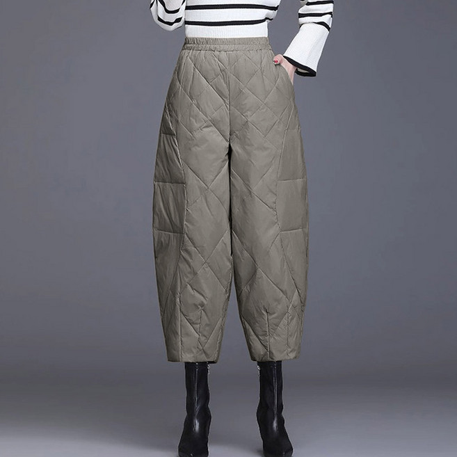 여성용 가을 겨울 오버사이즈 얇은 면바지 중장년 8부 패딩 면바지 뉴타임즈