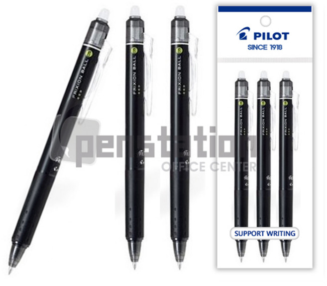 파이롯트 프릭션 0.5mm 노크 지워지는 볼펜 세트, 노크 0.5mm 흑색3개 세트