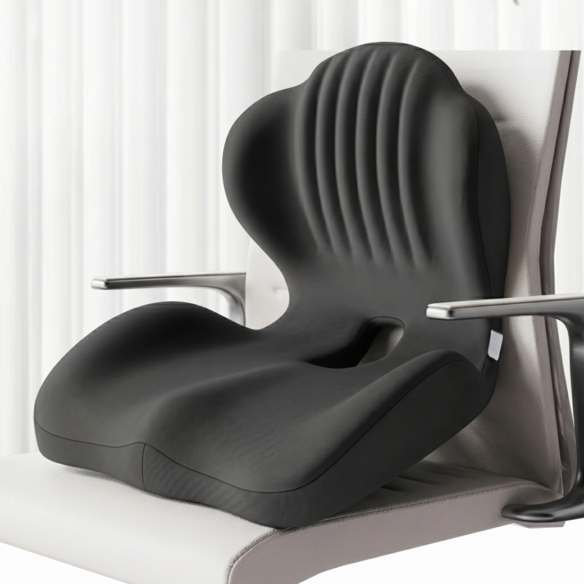 홈위시 메모리폼 일체형 의자 허리 등받이 쿠션, 블랙