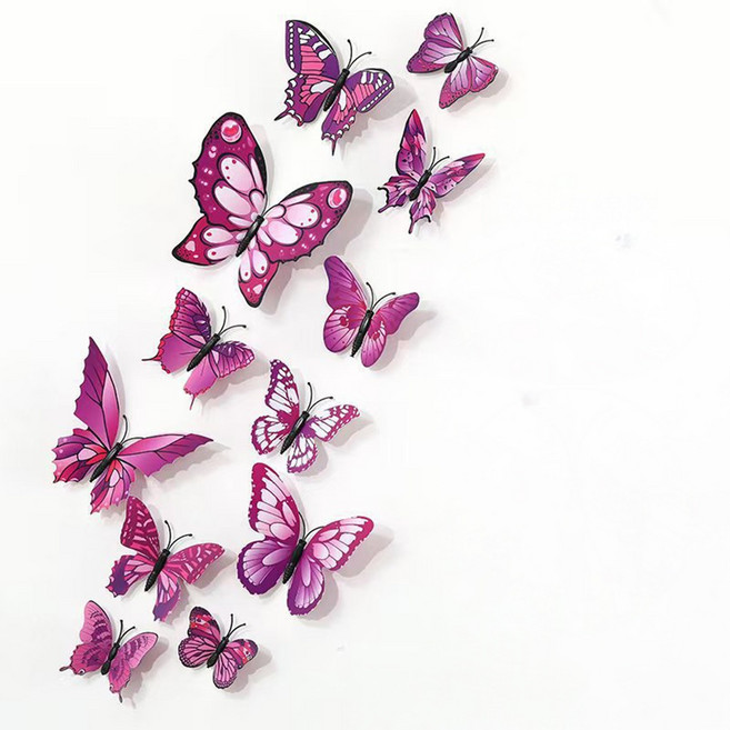 미즈코스 2set 12p 자석부착 입체 나비 포인트 스티커 3d 벽지 데코 아이방 벽장식, 퍼플