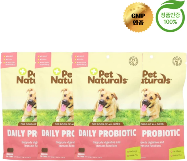 2+2 펫 내추럴스 데일리 프로바이오틱 강아지 반려견용 츄어블 160정, 4개, 소화+장건강 - 쿠팡