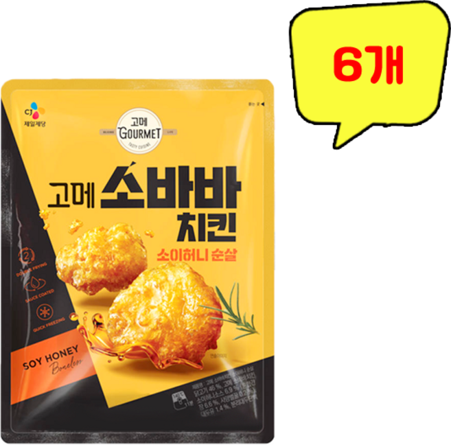 CJ 고메 소바바치킨 소이허니 순살, 180g, 6개