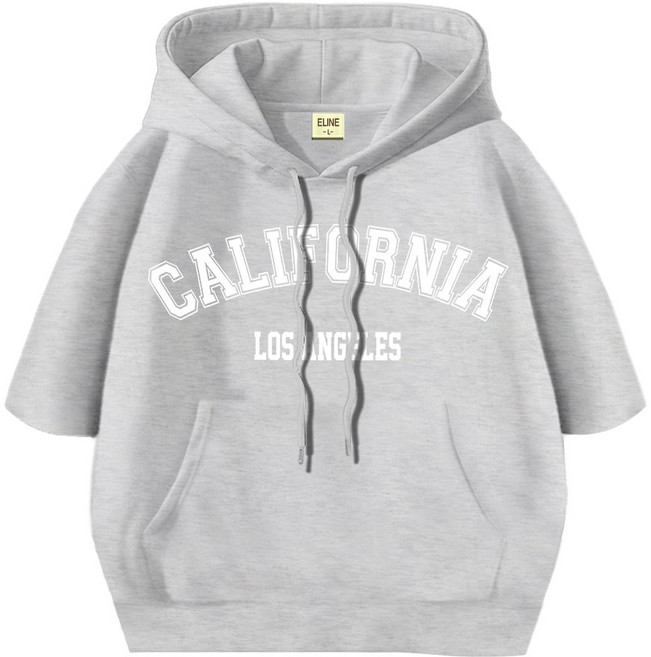 이라인 국산 반팔 오버핏 후드티 캘리포니아 빅사이즈(~2XL) 남녀공용 특양면