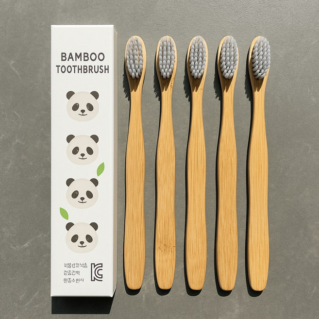 어린이 대나무칫솔 유아 전용 세트 미세모 천연, 1세트, 5개입