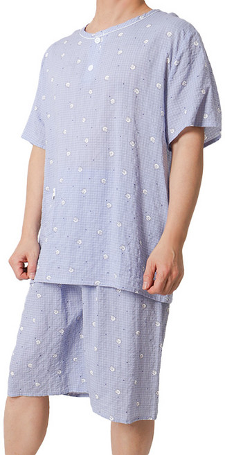 폭스 코튼 엠보 투버튼 반팔 잠옷세트 E6 남성용