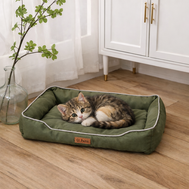 [브릴리언테] 고양이 야옹이 꾹꾹이 강아지 애견 방수 쿠션 방석 침대, 1개, 카키