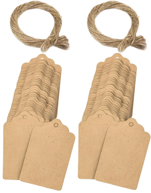 크라프트 무지 꼬리표 택 100pcs 로프 마끈 세트, 크라프트(S1302) 100매, 2개