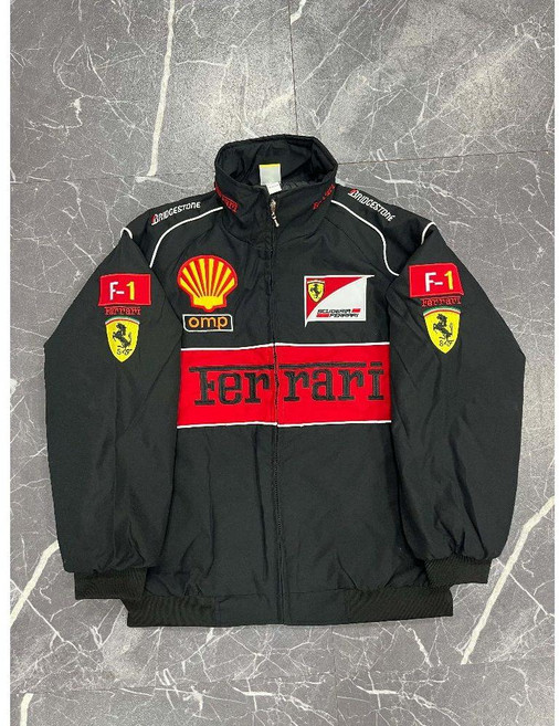 F1 레이싱 유니폼 풀 자수 트렌디한 INS 스타일 유럽 및 미국식 라이딩 재킷 오토바이 패딩, M, 검은 껍데기(두꺼운 자수)