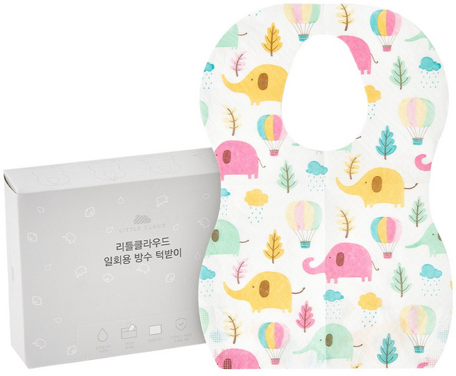 리틀클라우드 일회용 방수 턱받이, 코끼리, 20개입, 1개