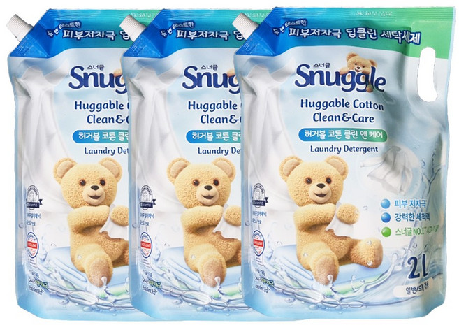 스너글 클린 앤 케어 허거블 액상세제 코튼향 리필, 2L, 3개