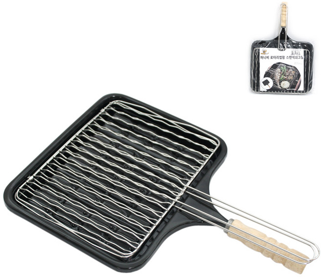 허니비 로터리 법랑 스텐 석쇠 그릴 캠핑 바베큐 고기 구이 판 팬 철망, 1개