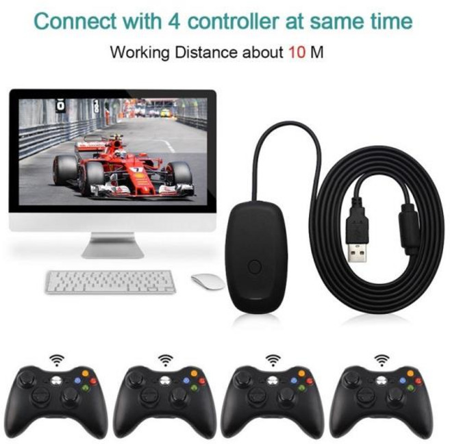 Xbox 360 용 USB 리시버 어댑터 무선 게임패드 송신기 지지대 PC Win7 8/10 마이크로소프트 컨트롤러 액세, 01 검정색
