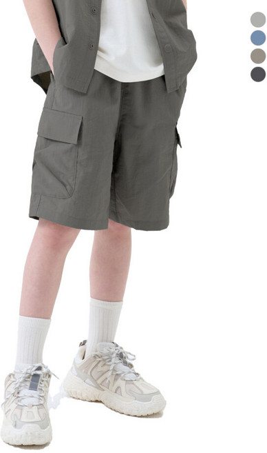 닉스키즈 그루부라임키즈 유니) N100/P100 나일론타슬란/시어서커 풀밴딩 원턱 카고 6부 쇼츠 (버뮤다핏)(7COLOR) (LIAMCNH761P)