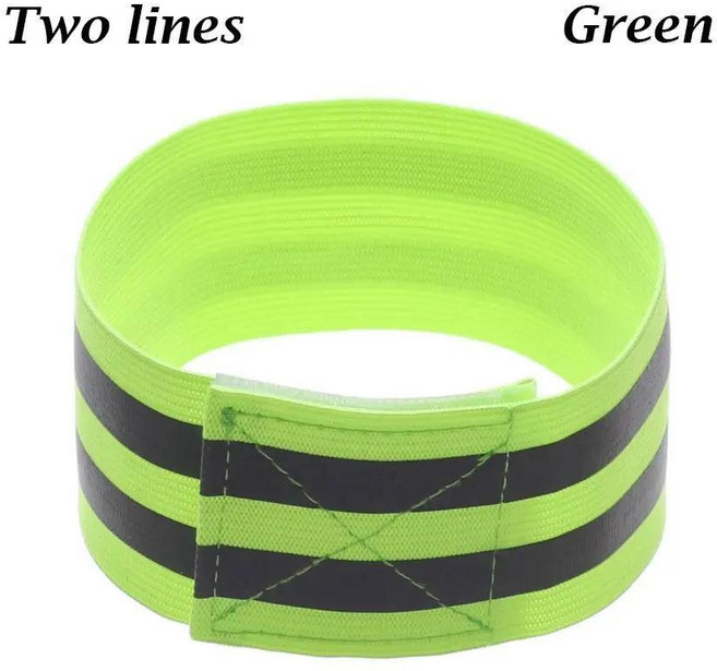자전거 바인드 스트랩 낚시 경고 팔찌 사이클링 반사 스트립 스포츠 테이프, 두 줄 녹색, 1개