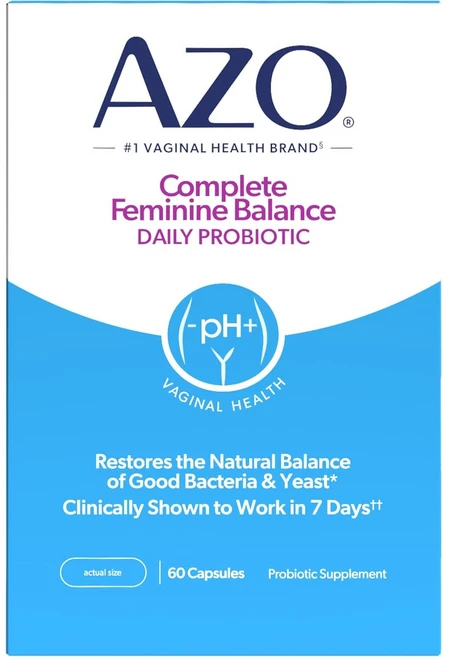 Azo 컴플리트 페미닌 밸런스 데일리 프로바이오틱 50억 생균 배양물 원스 데일리 캡슐 60정, 1개 - 쿠팡