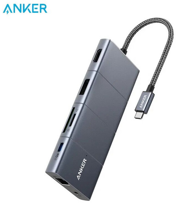 Anker USB C 허브 PowerExpand 11in1 도킹 스테이션 4K 60Hz HDMI 및 DP 100W 전원 공급 장치 USBC 및 3 USBA A8385, 1개