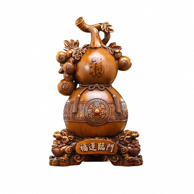 木製 葫蘆擺件 福運臨門, 福運臨門小號木紋色