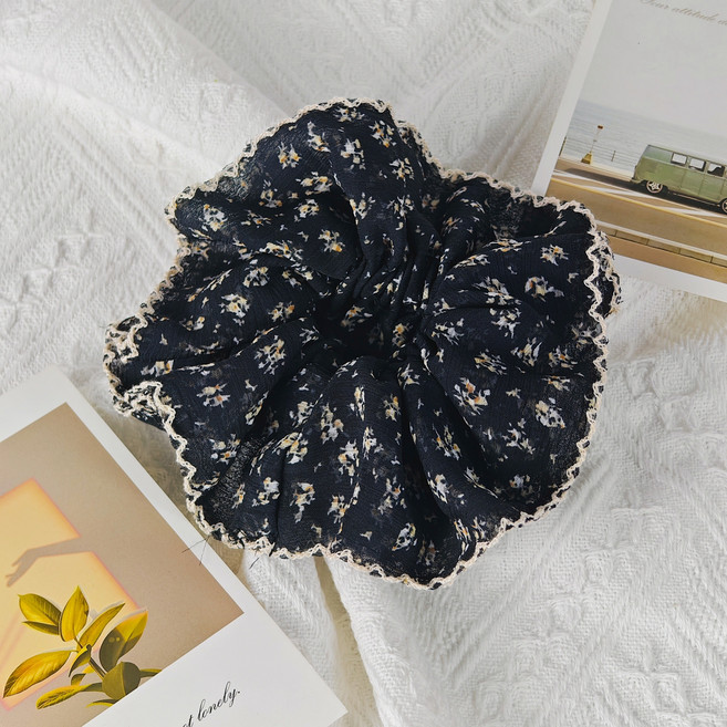 블랙 베이지 미니 소프라워 화이트 프릴 테두리 멀티 레이어 스크런치 헤어 밴드 시크 러블리