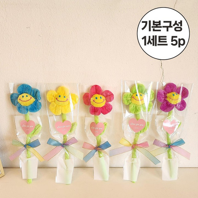 도도베니 한송이 스마일인형 꽃다발 1세트 5p (5컬러), 1개, 5컬러(5p)