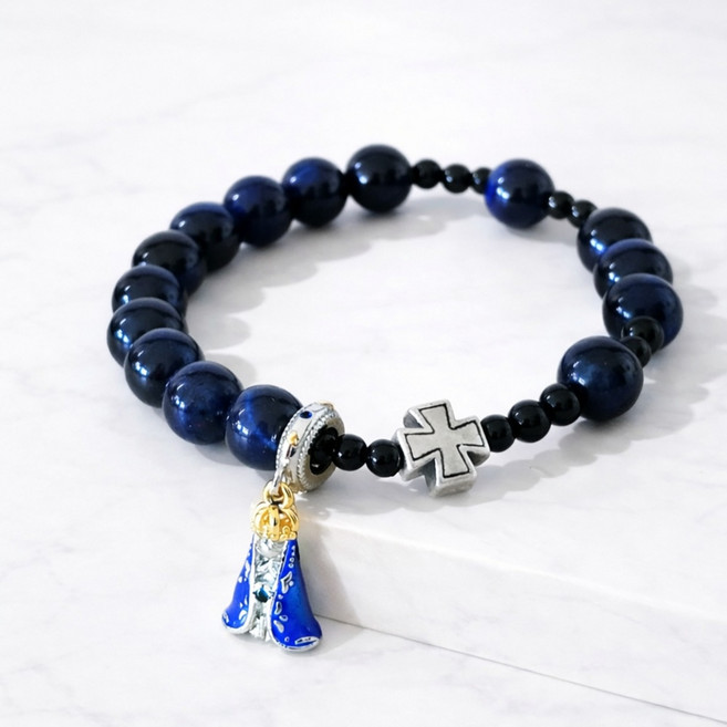 스노우베라 천연 원석 십자가 묵주팔찌 1단 호안석 커플팔찌 천주교 기독교 팔찌선물