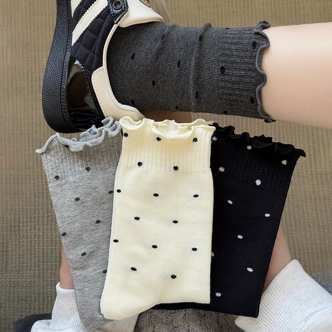morim 여성 양말 스위트 땡땡이 봄여름 양말 중목 양말 학생 패션 면질 양말 4족 세트