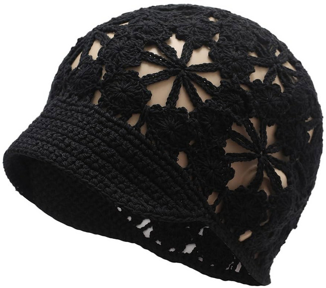 여성 여름 슬루시 크로셰 모자 핸드메이드 컷아웃 니트 해골 캡 바이저