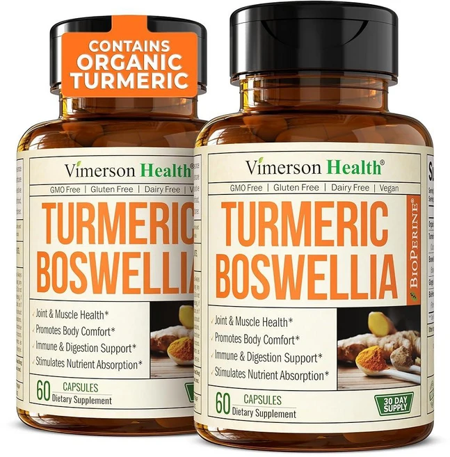65% 보스웰리아 추출 캡슐이 함유된 강황 커큐민 95% 커큐미노이드 세라타 블랙 페퍼 생강 뿌리 캡슐 캡 2팩, 2개, 60정 - 쿠팡
