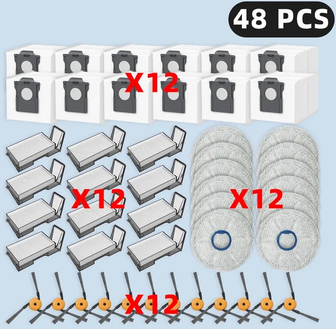 호환 ( Dreame X60 Ultra Master Max Complete ) 교체 부품 액세서리 사이드 브러시 패드 먼지 봉투 필터, 14 Set O