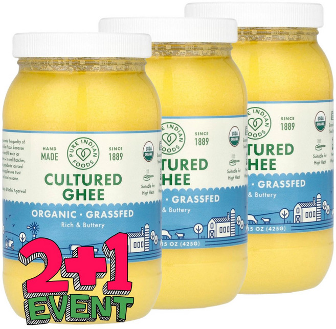 [2+1] 퓨어인디언푸드 방목 & 유기농 발효 기버터 425g / 해외직구 미국정품, 3개