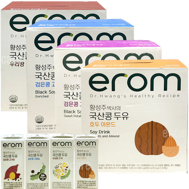 이롬 황성주 박사의 국산콩두유 4종 (고칼슘 검은콩/17곡/호두와 아몬드/고구마), 64개, 190ml