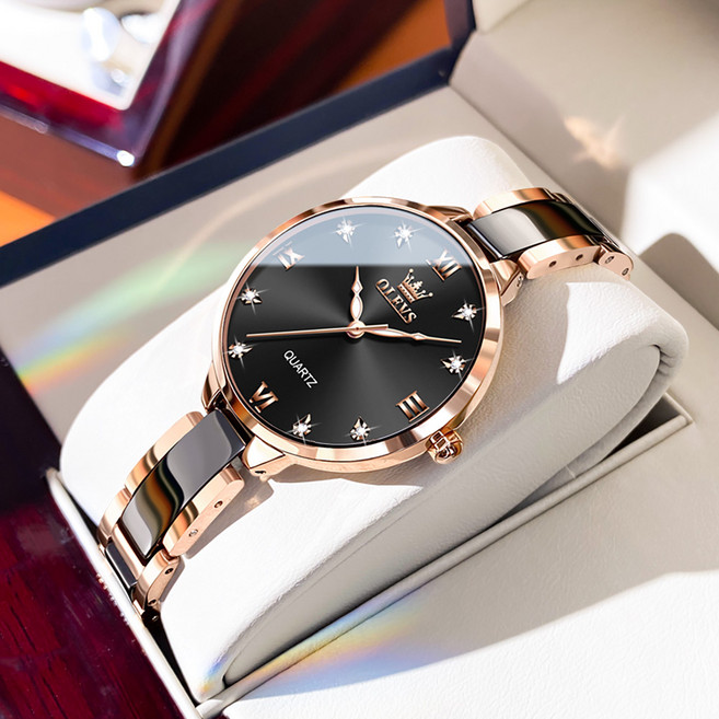 OLEVS 여성손목시계 세라믹 정품쿼츠 럭셔리 명품 워터프루프 야광